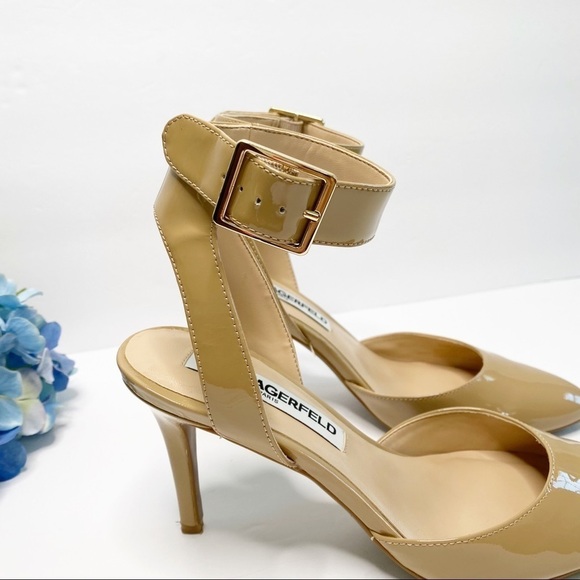 Karl Lagerfeld Jaclyn Patent leather pumps Size 6.5 Nude neutral pointy toe - Picture 2 of 9